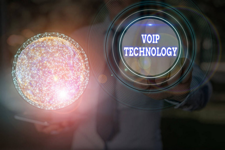 显示Voip技术的文本标志。这张由美国宇航局提供的概念照片使用互联网作为电话通话的传输媒介。