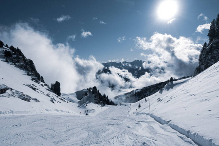 天空 美丽的 森林 岩石 自然 滑雪 阳光 风景 降雪 寒冷的