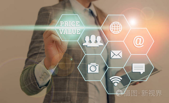 显示价格价值的概念性手写体。商业图片文本基于顾客的想法或价值的产品价格。