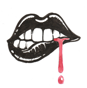 艺术 素描 墨水 牙齿 绘画 艺术品 水彩 插图 出血 嘴唇