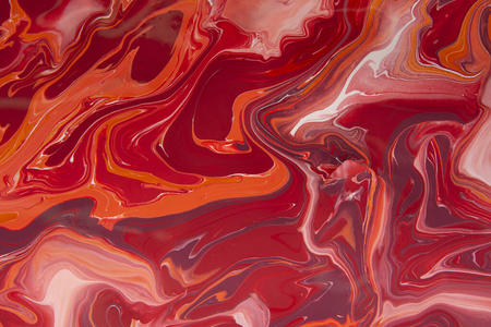 红色液体大理石图案，鲜艳的色彩，创造性的墨水