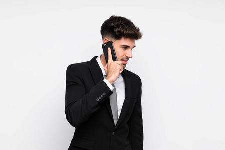 西班牙裔 商人 成人 电话 细胞 手机 黑发 沟通 男人