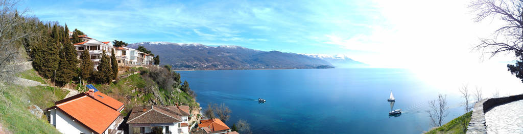 马其顿奥赫里德湖全景图片