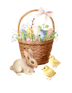 Watercolor spring Easter hand painted illustration 