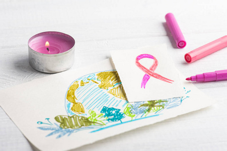 意识 慈善 癌症 肿瘤 帮助 绘画 蜡烛 女孩 照顾 复制