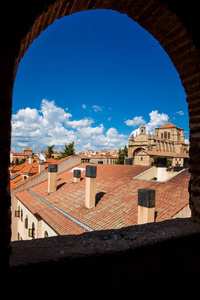 旅行 城市景观 窗口 古董 美丽的 萨拉曼卡 西班牙 历史
