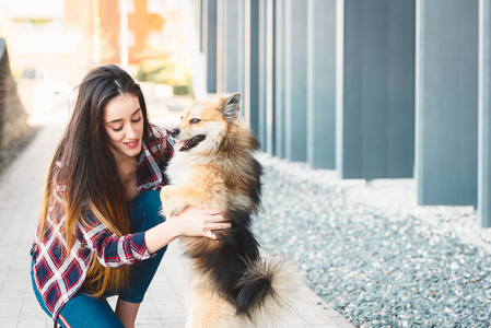 犬科动物 乐趣 公园 复制空间 美丽的 可爱的 头发 女人