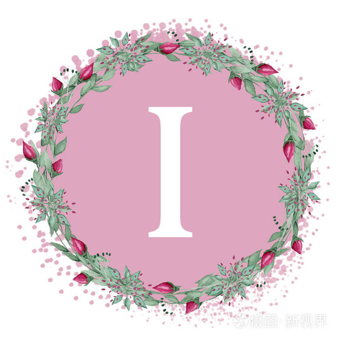 粉红色背景上的白色字母i手写笔迹现代哑光字体枕头的设计带有名字首