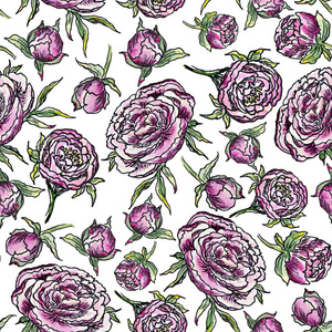 watercolor seamless pattern lilac peonies with buds 