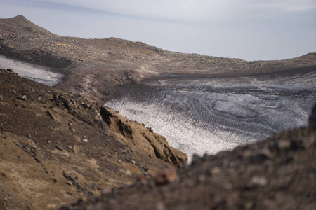 火山灰风暴期间的火山景观。冰岛