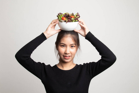 沙拉 早餐 美丽的 肖像 女孩 饮食 营养 蔬菜 美味的