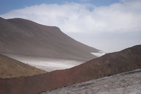 火山景观，冰川，岩石和火山灰在菲姆沃杜哈尔徒步旅行路线。冰岛