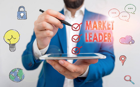 写便条显示市场领导者。商业照片展示公司销售最大数量的特定产品。