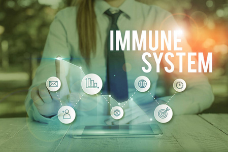 文字写作免疫系统。包含许多生物结构的宿主防御系统的业务概念。
