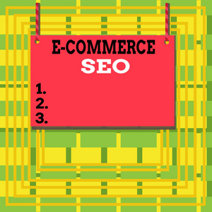 文字标志显示电子商务搜索引擎优化。概念图片使你的网上商店更可见在搜索引擎木板木矩形空框固定彩色条纹串。