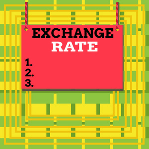 显示汇率的文字符号。概念图片价值的一种货币转换为另一种木板木制长方形空框固定彩色条纹串。