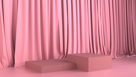 粉色奶油色场景方形讲台最小抽象三维渲染