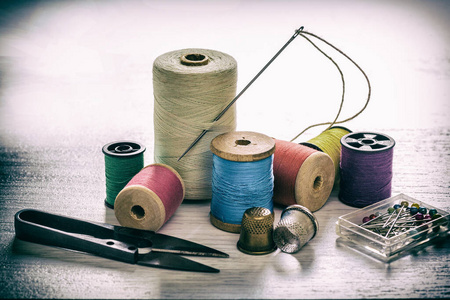纺织品 针线活 缝纫 颜色 剪刀 收集 爱好 修理 工作