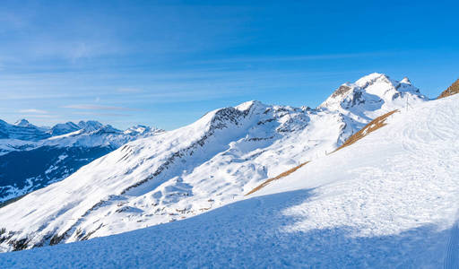 阿尔卑斯山 求助 斜坡 场景 全景 第一 冬天 美丽的 滑雪