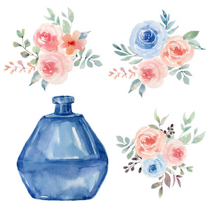 绘画 植物 收集 花瓶 形象 插图 分支 水彩 情人 框架
