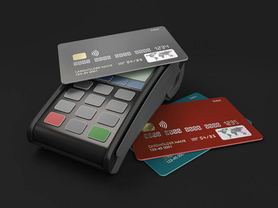 卡支付终端的三维渲染，包括剪切路径