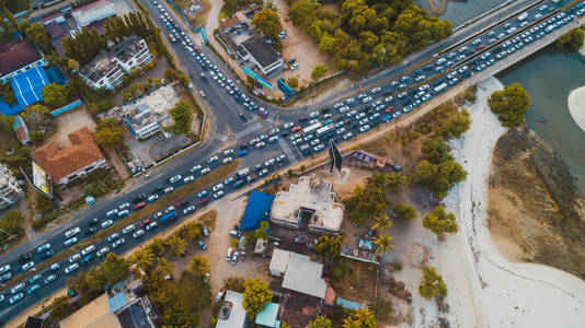 非洲 汽车 街道 海洋 无人机 坦桑尼亚 天际线 城市景观