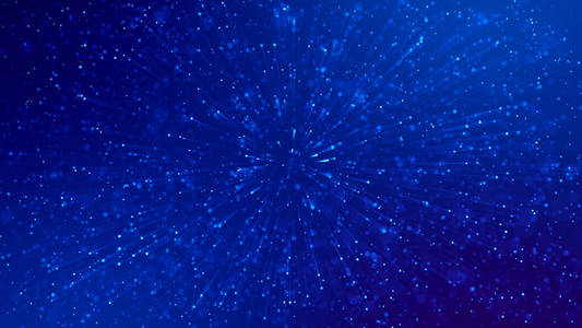三维渲染抽象的蓝色背景与发光粒子,如微观世界科幻小说与景深和波基.