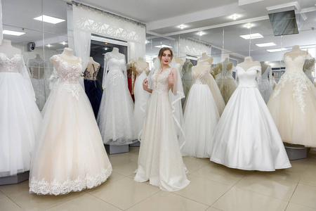 优雅 站立 购物 准备 女人 白种人 婚礼 连衣裙 幸福