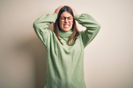 紧张 头痛 抑郁 毛衣 强调 成人 愤怒的 玻璃杯 站立