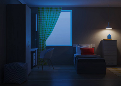 卧室 斯堪的纳维亚语 毯子 床上用品 公寓 书桌 地板 建设