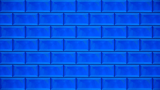 背景为白色和蓝色的混凝土墙前出现了一排排平行的蓝色砖块.动画.
