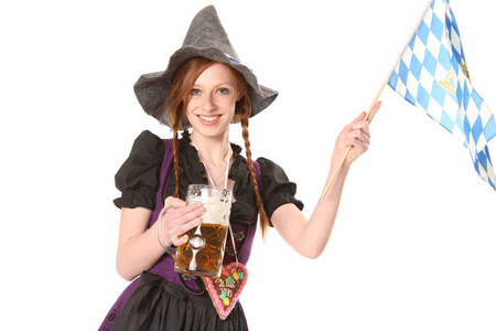 微笑 女人 十月节 啤酒 辫子 巴伐利亚 啤酒节 旗帜 雀斑