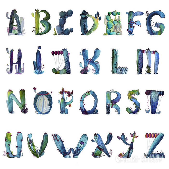 有花的仙人掌字母表
