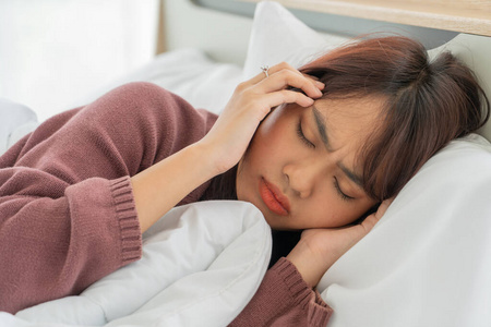 健康 坏的 不眠 女人 醒来 流感 头痛 疾病 不适 偏头痛
