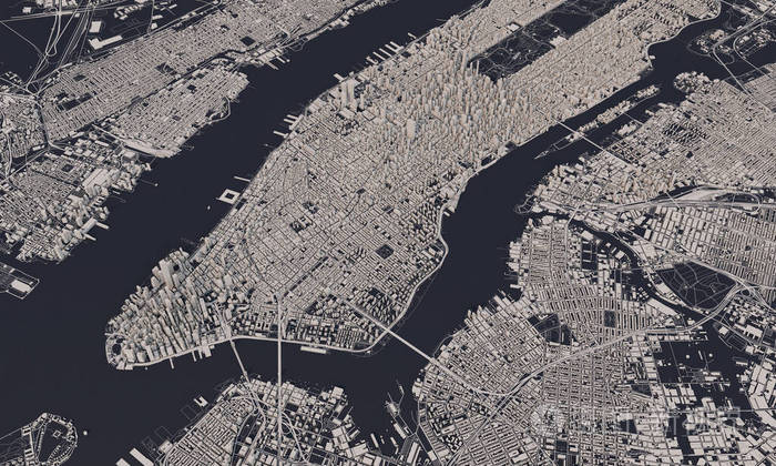 纽约市地图三维渲染航空卫星视图