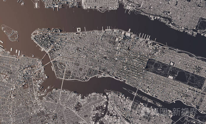 纽约市地图三维渲染航空卫星视图