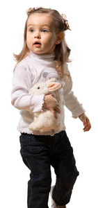幸福 动物 美女 小孩 可爱极了 演播室 头发 兔子 美丽的
