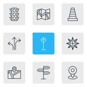 地图图示9个位置图标线条样式的图示.