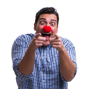 白色背景上孤立的滑稽人小丑照片