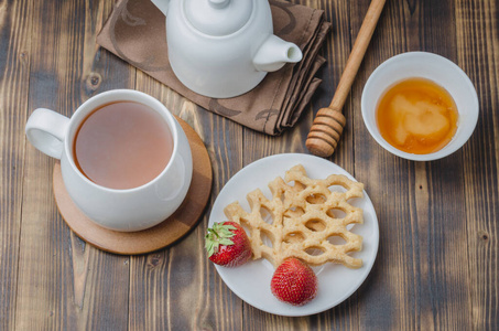 美食家 糕点 华夫饼 维也纳 茶壶 甜点 桌子 蜂蜜 小吃