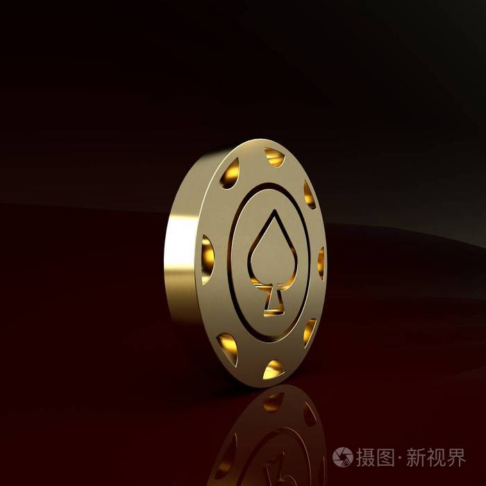 金色赌场筹码图标隔离在棕色背景上赌场赌博极简主义概念三维插图三维