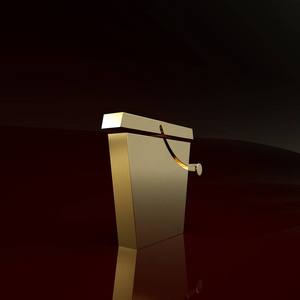 金色桶图标孤立在棕色背景上。极简主义概念。三维插图三维渲染