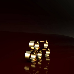 金色工业金属管图标孤立在棕色背景上。不同形状的管道部件。极简主义概念。三维插图三维渲染