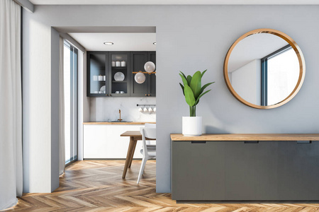 镜子 三维 冷餐 真实的 木材 公寓 房地产 极简主义 房间