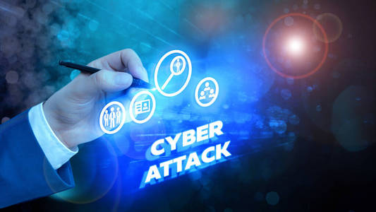 显示网络攻击的文字标志。黑客试图破坏或破坏计算机网络的概念照片。