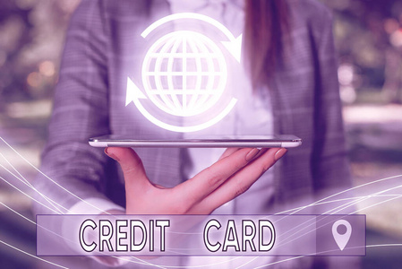 显示信用卡的概念性手写体。商业照片文本卡，允许你借钱的信用额度。