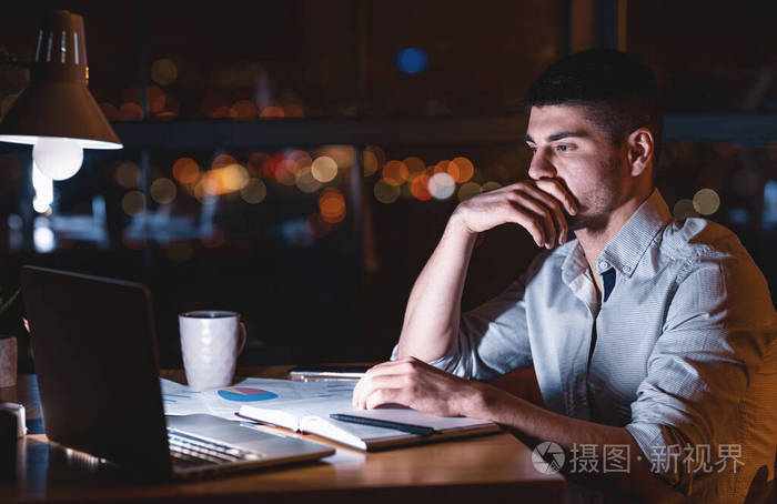 深夜在办公室里专心工作的企业家