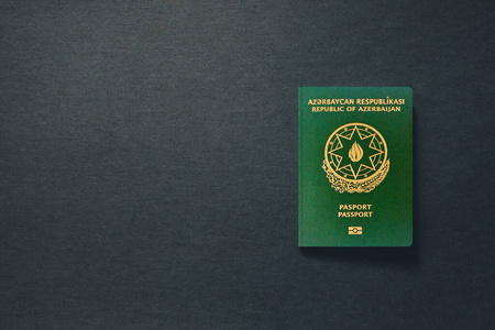 阿塞拜疆护照深色背景，带复印空间3D插图