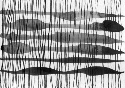 自然抽象线条插图.山水水墨手绘.黑白墨冬河.极简手绘照片