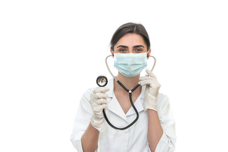 科学 医生 女人 保护 护士 听诊器 成人 面具 专业人员